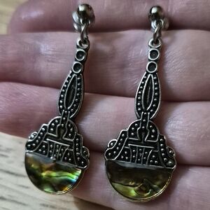 Silver Tone Bohemian Abalone Earrings